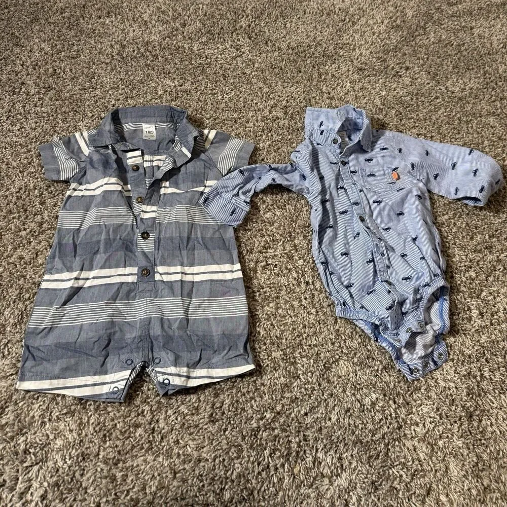 Carter’s Baby Boy Outfit Lot 18M Romper & Long Sleeve Button Shirt